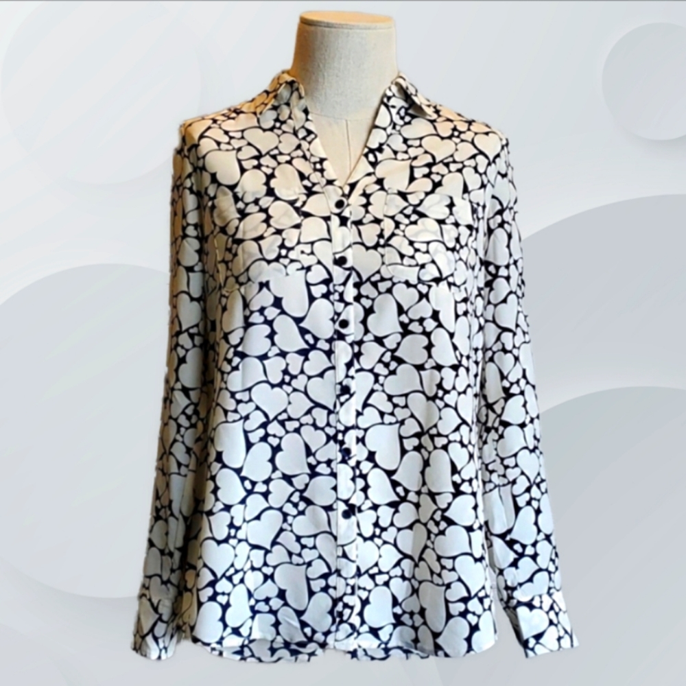 ( Talbots ) Heart Print, Button Front Shirt / Top